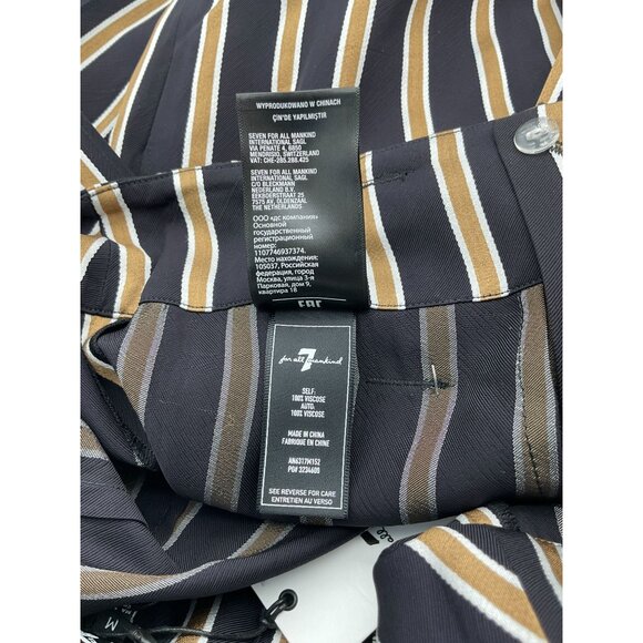7 For All Mankind Wide Leg High Rise Navy & Gold Striped Paperbag Pants Med NWT - Picture 9 of 11